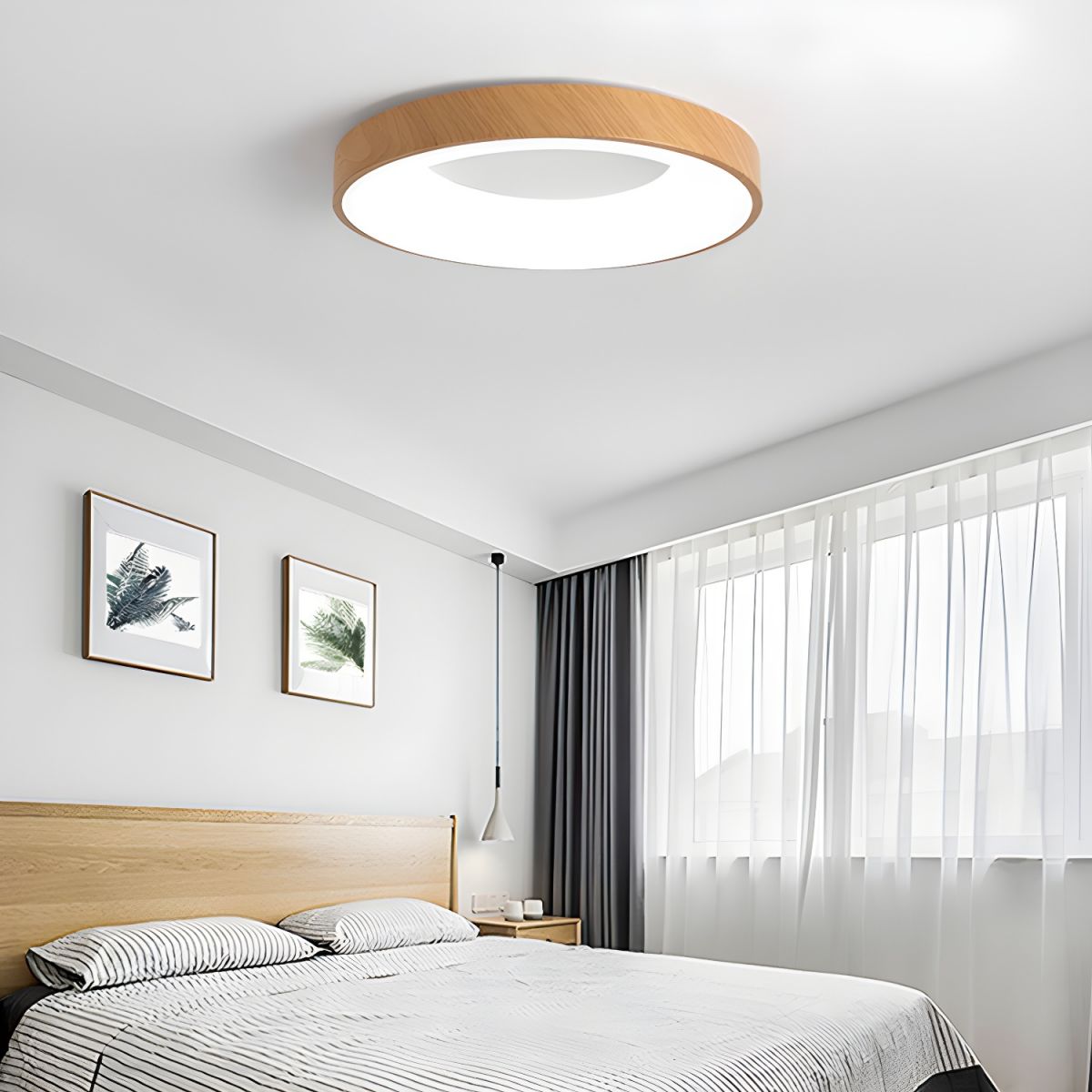 Plafondlamp Scandinavisch met Houtlook Rand en Geïntegreerde LED