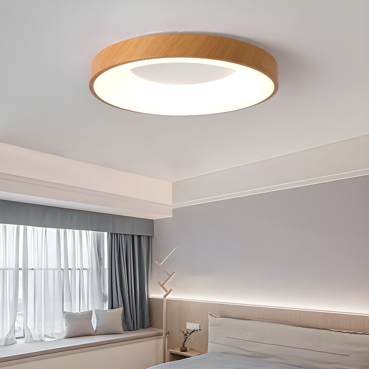 Plafondlamp Scandinavisch met Houtlook Rand en Geïntegreerde LED