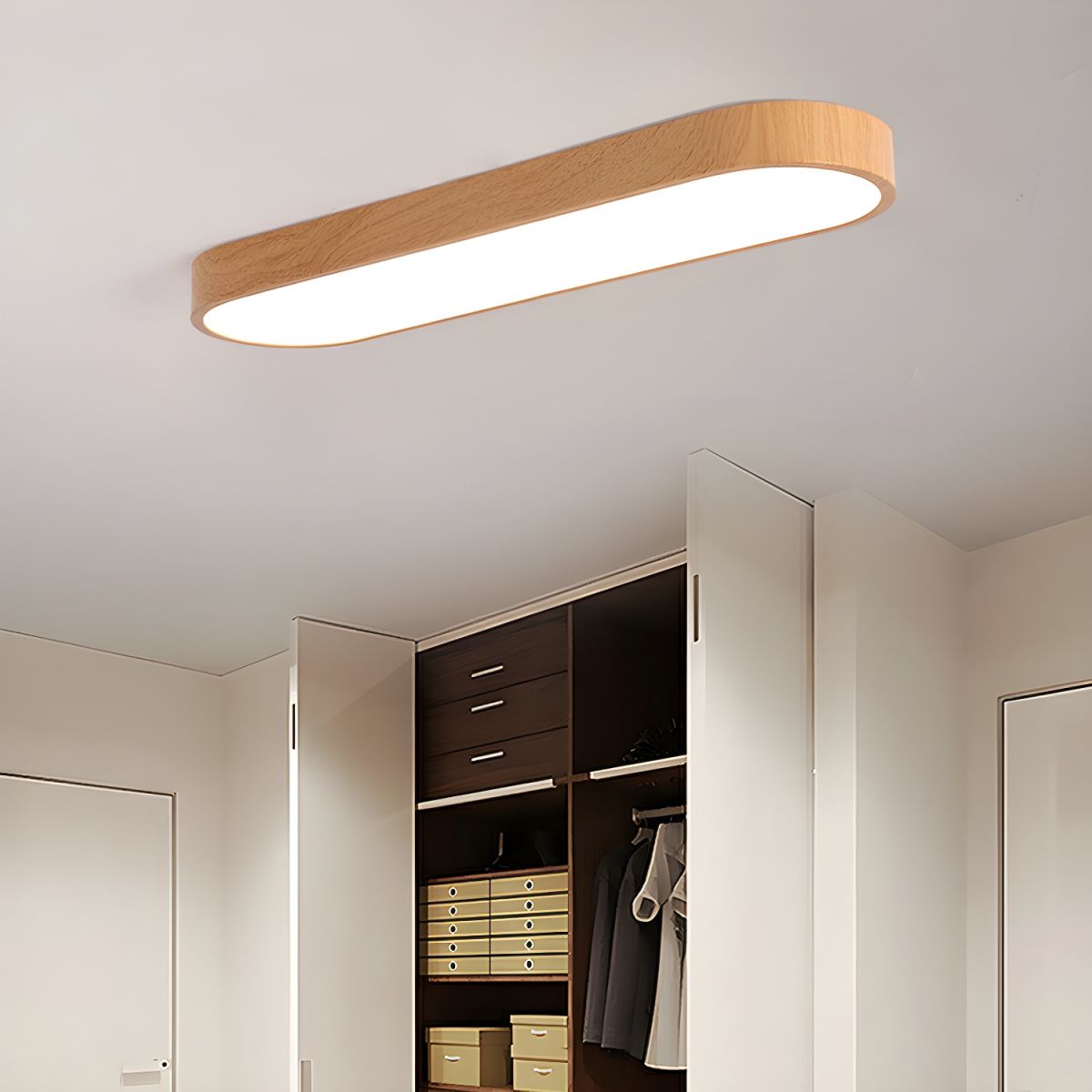 Plafondlamp Scandinavisch met Houtlook Rand en Geïntegreerde LED