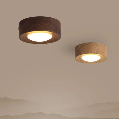 Plafondlamp Scandinavisch met Ronde Houten Kap en Geïntegreerde LED