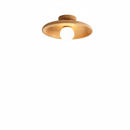 Plafondlamp Scandinavisch met Ronde Houten Kap en Glazen Bol