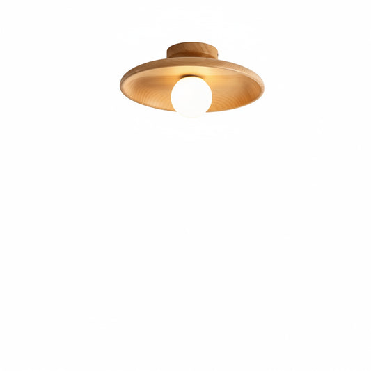 Plafondlamp Scandinavisch met Ronde Houten Kap en Glazen Bol