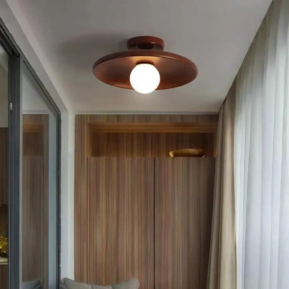 Plafondlamp Scandinavisch met Ronde Houten Kap en Glazen Bol