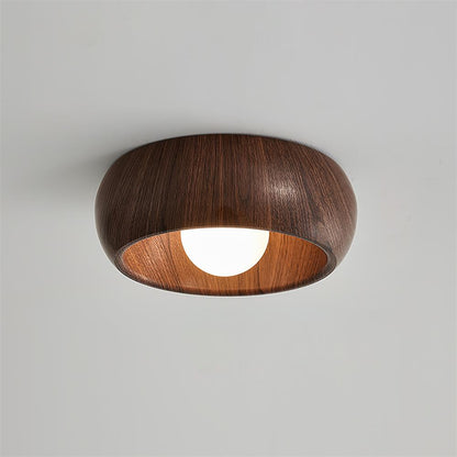 Plafondlamp Scandinavisch met Ronde Houten Kap en Ingebouwde LED