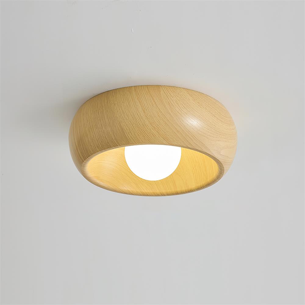 Plafondlamp Scandinavisch met Ronde Houten Kap en Ingebouwde LED