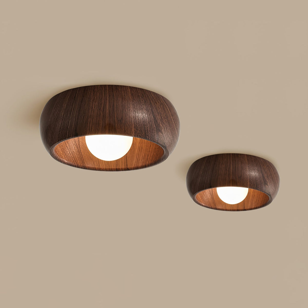 Plafondlamp Scandinavisch met Ronde Houten Kap en Ingebouwde LED
