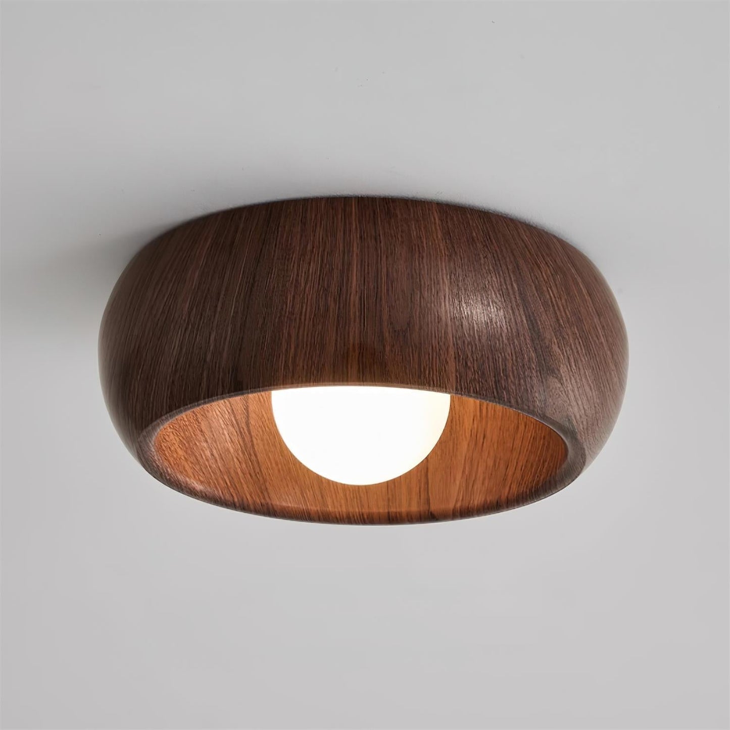 Plafondlamp Scandinavisch met Ronde Houten Kap en Ingebouwde LED