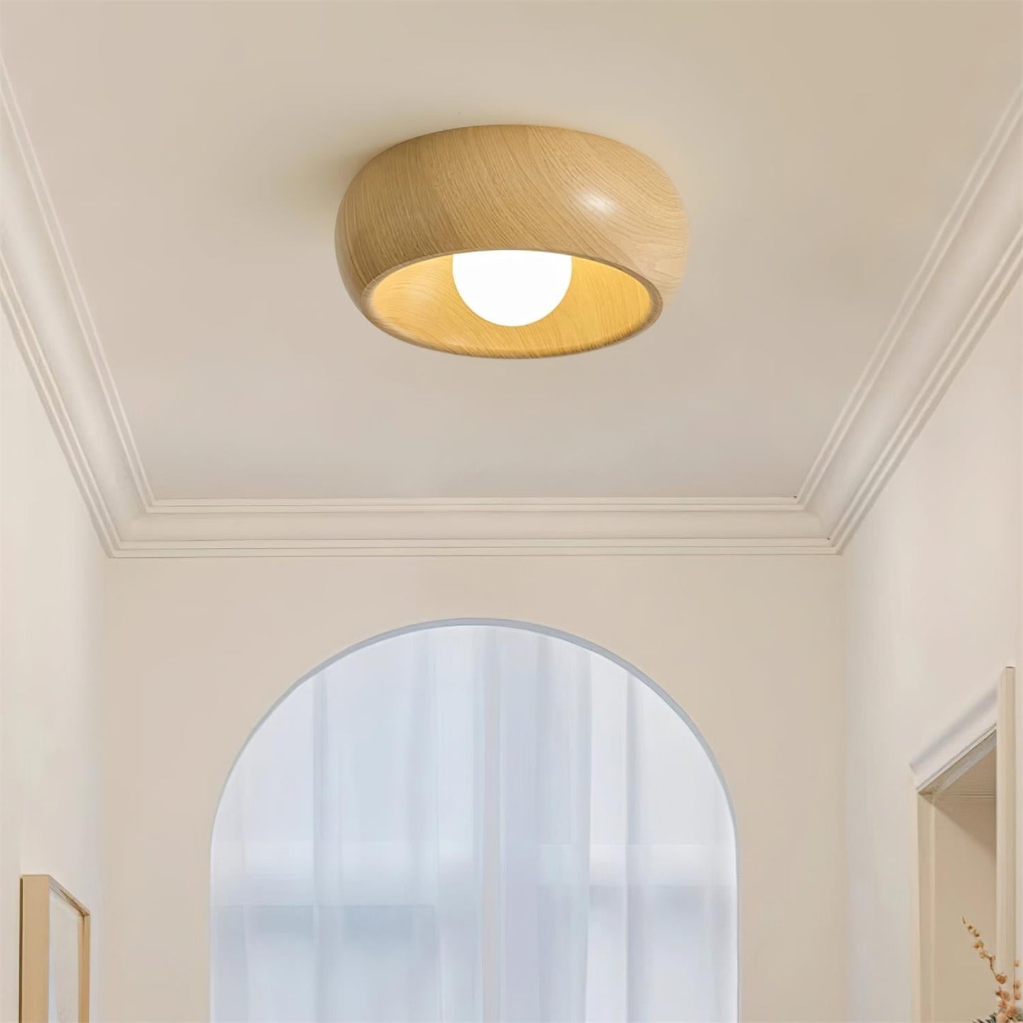 Plafondlamp Scandinavisch met Ronde Houten Kap en Ingebouwde LED