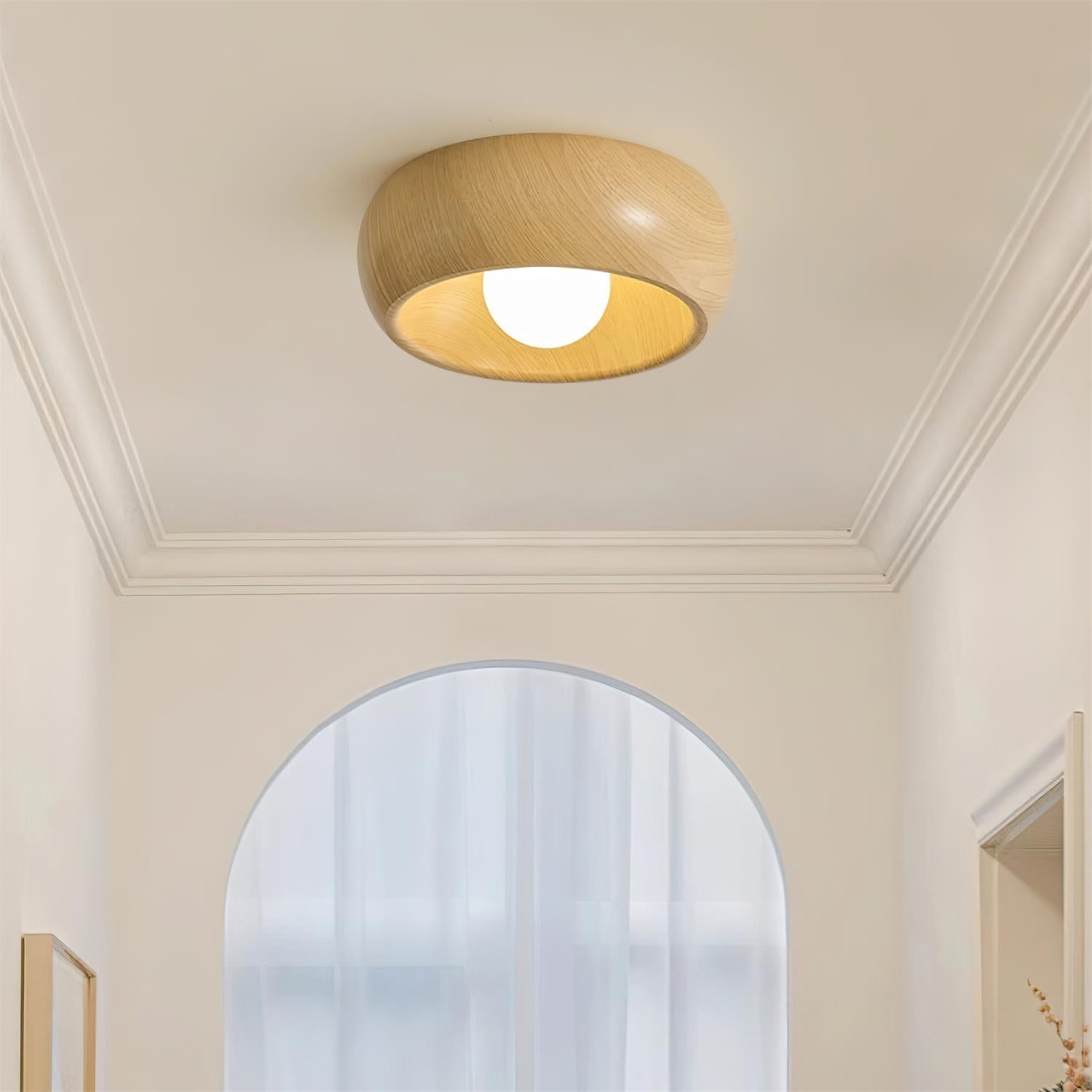 Plafondlamp Scandinavisch met Ronde Houten Kap en Ingebouwde LED
