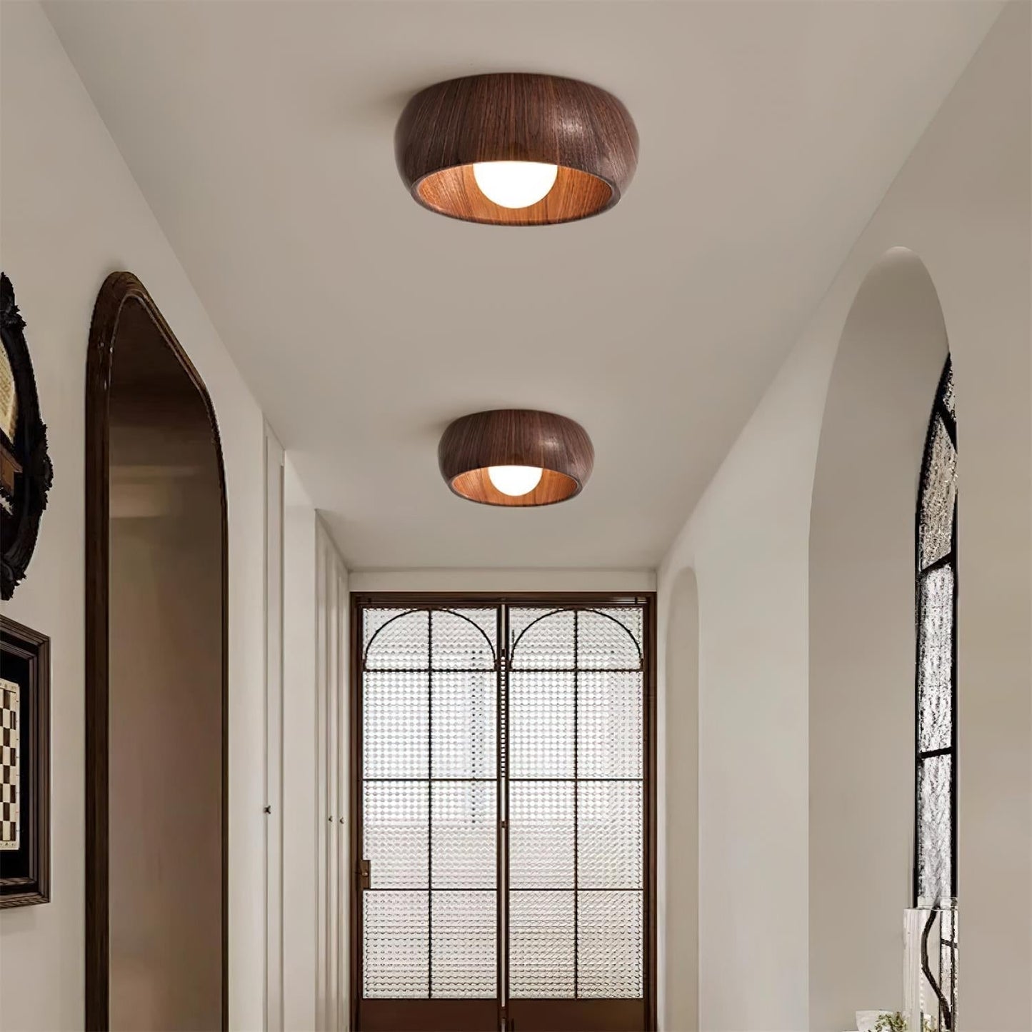 Plafondlamp Scandinavisch met Ronde Houten Kap en Ingebouwde LED