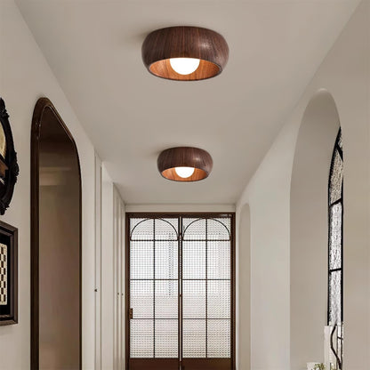 Plafondlamp Scandinavisch met Ronde Houten Kap en Ingebouwde LED
