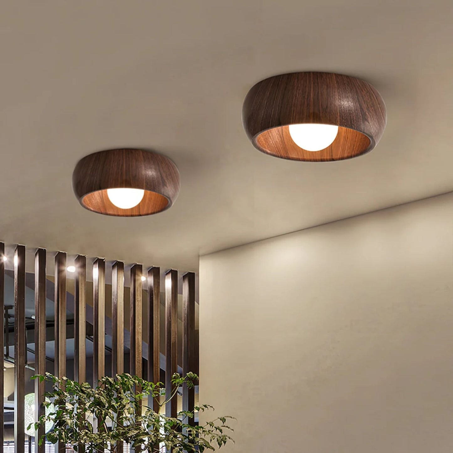 Plafondlamp Scandinavisch met Ronde Houten Kap en Ingebouwde LED