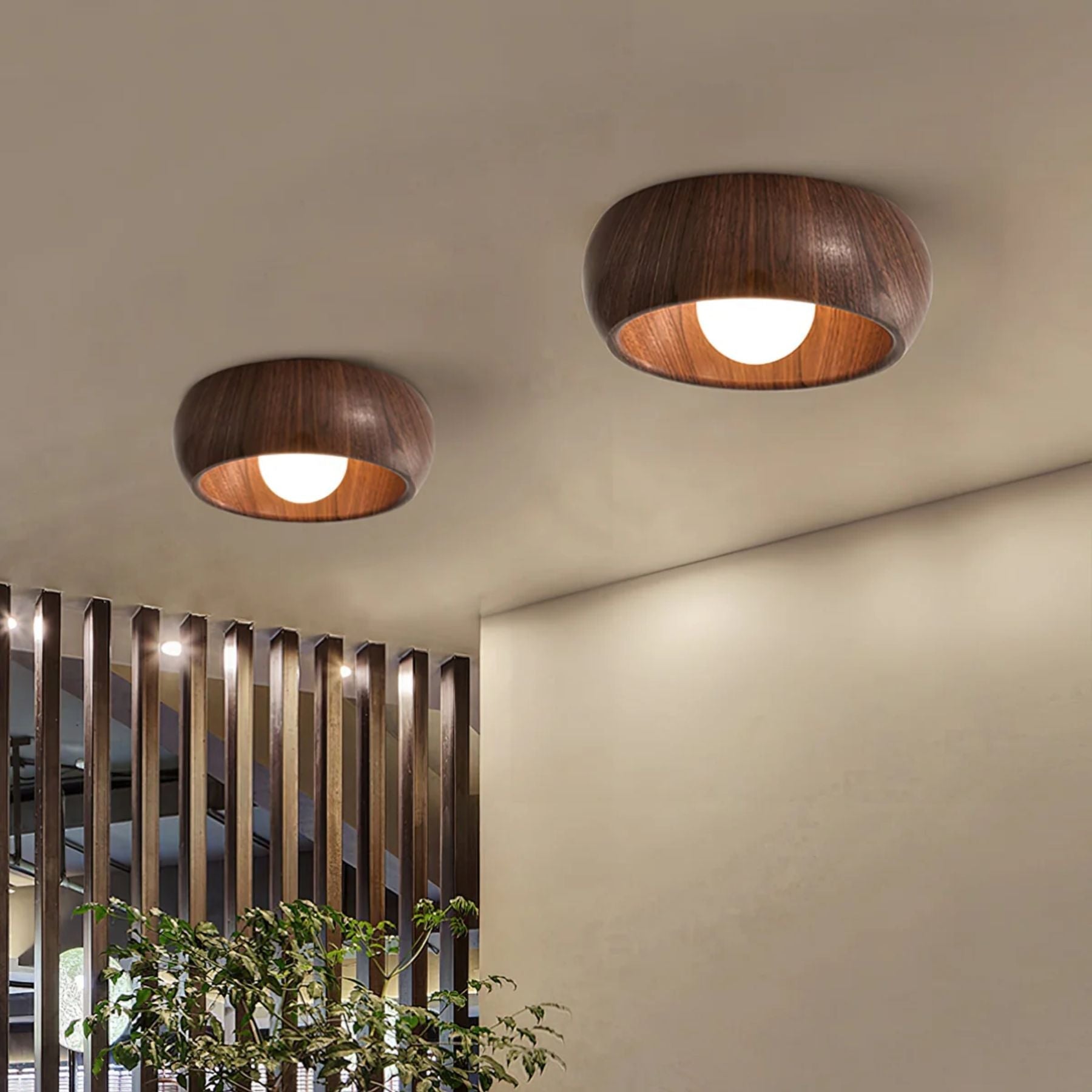 Plafondlamp Scandinavisch met Ronde Houten Kap en Ingebouwde LED