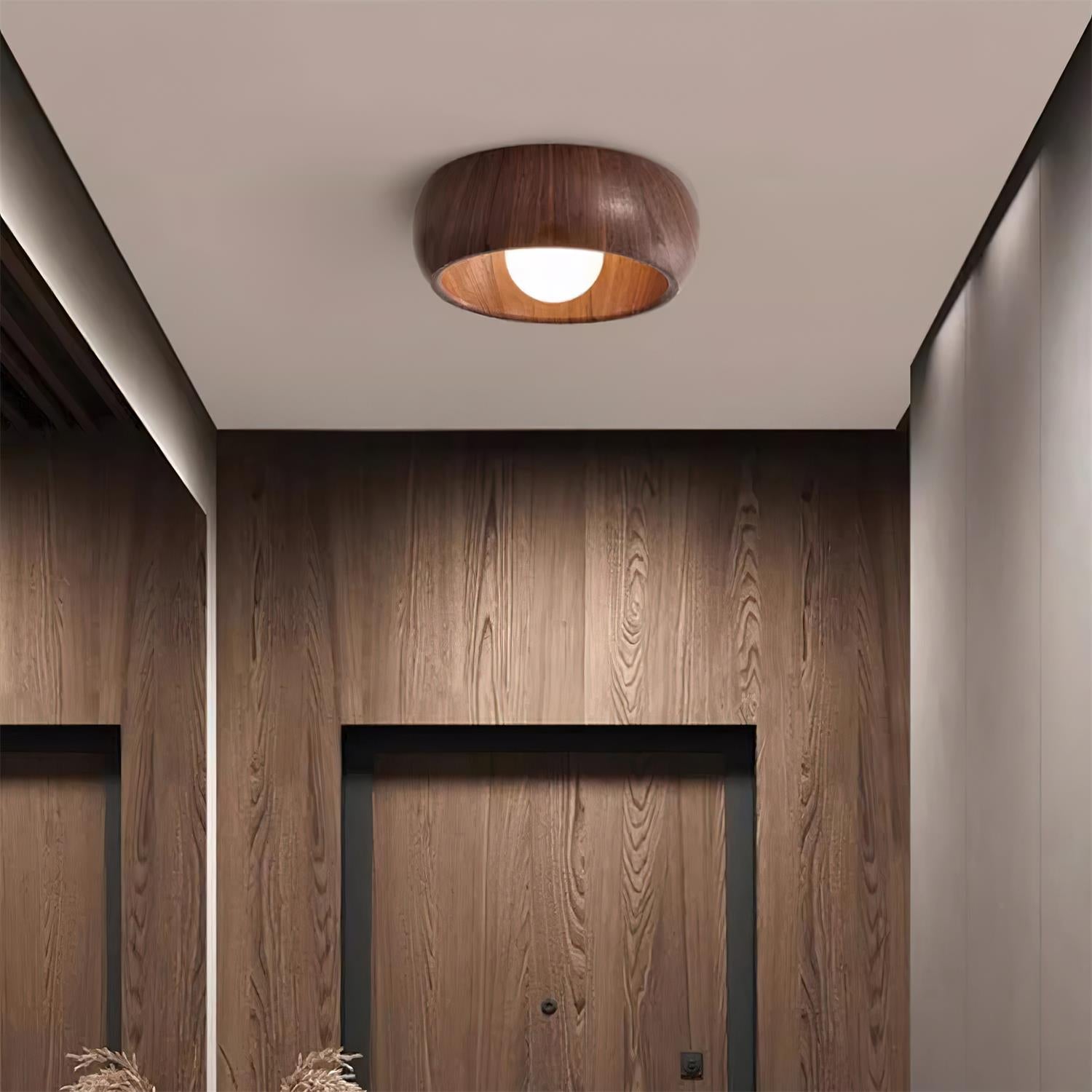 Plafondlamp Scandinavisch met Ronde Houten Kap en Ingebouwde LED