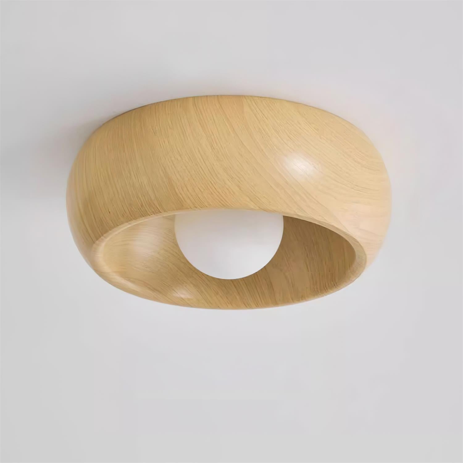 Plafondlamp Scandinavisch met Ronde Houten Kap en Ingebouwde LED