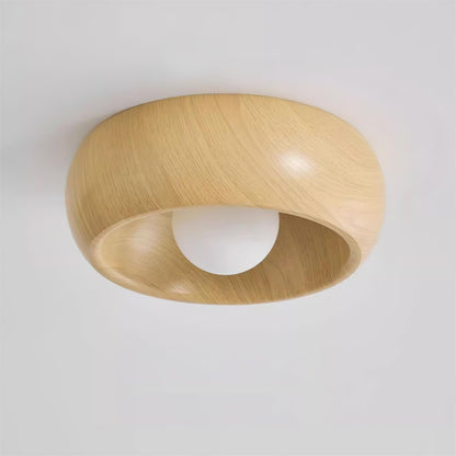 Plafondlamp Scandinavisch met Ronde Houten Kap en Ingebouwde LED