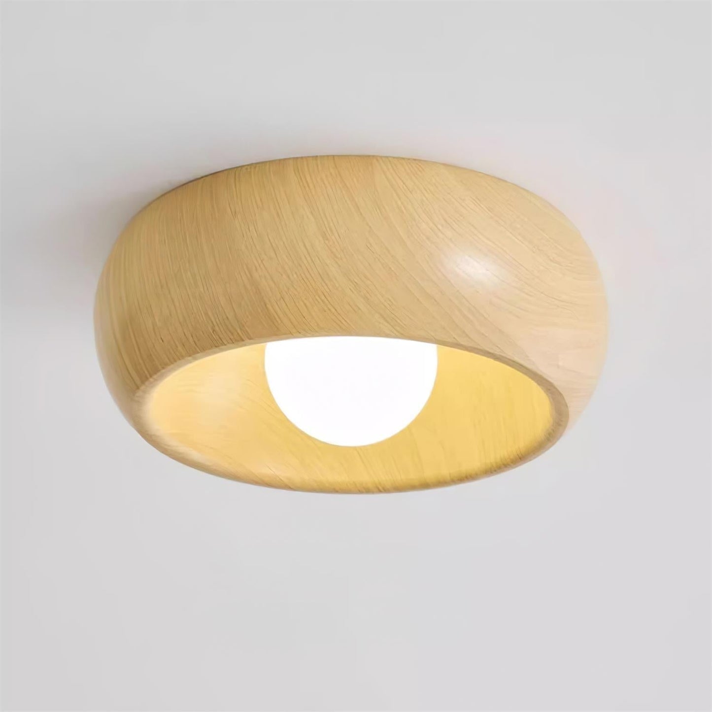 Plafondlamp Scandinavisch met Ronde Houten Kap en Ingebouwde LED
