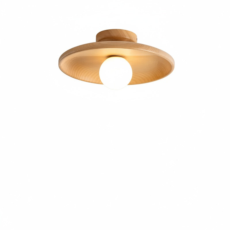 Plafondlamp Scandinavisch met Ronde Houten Kap en LED Lichtbron