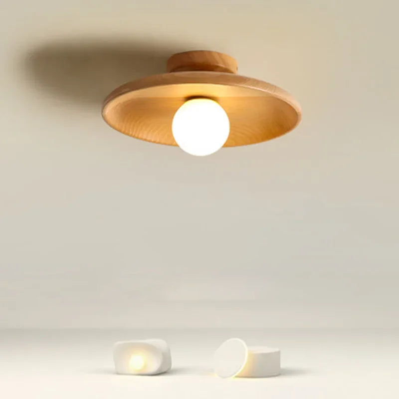 Plafondlamp Scandinavisch met Ronde Houten Kap en LED Lichtbron