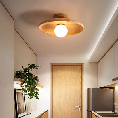 Plafondlamp Scandinavisch met Ronde Houten Kap en LED Lichtbron