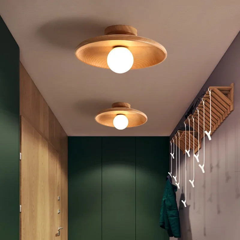 Plafondlamp Scandinavisch met Ronde Houten Kap en LED Lichtbron