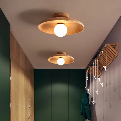 Plafondlamp Scandinavisch met Ronde Houten Kap en LED Lichtbron