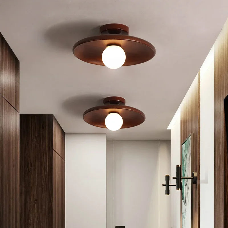 Plafondlamp Scandinavisch met Ronde Houten Kap en LED Lichtbron