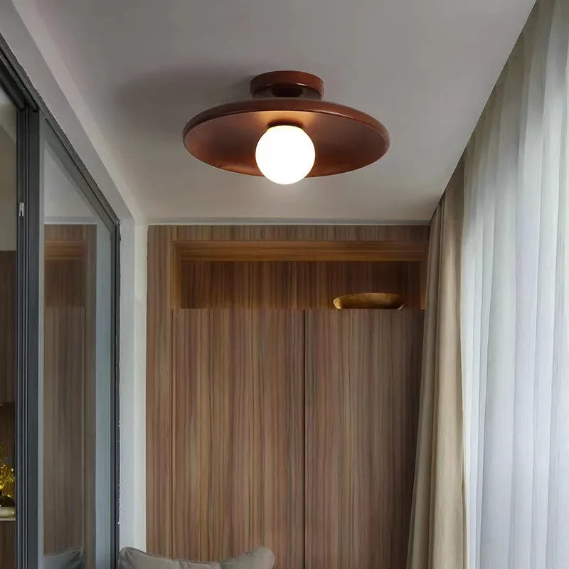 Plafondlamp Scandinavisch met Ronde Houten Kap en LED Lichtbron