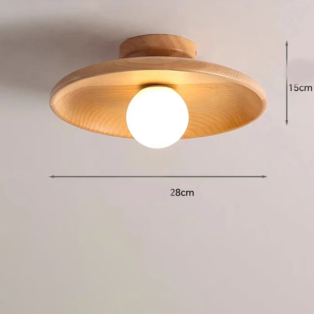 Plafondlamp Scandinavisch met Ronde Houten Kap en LED Lichtbron