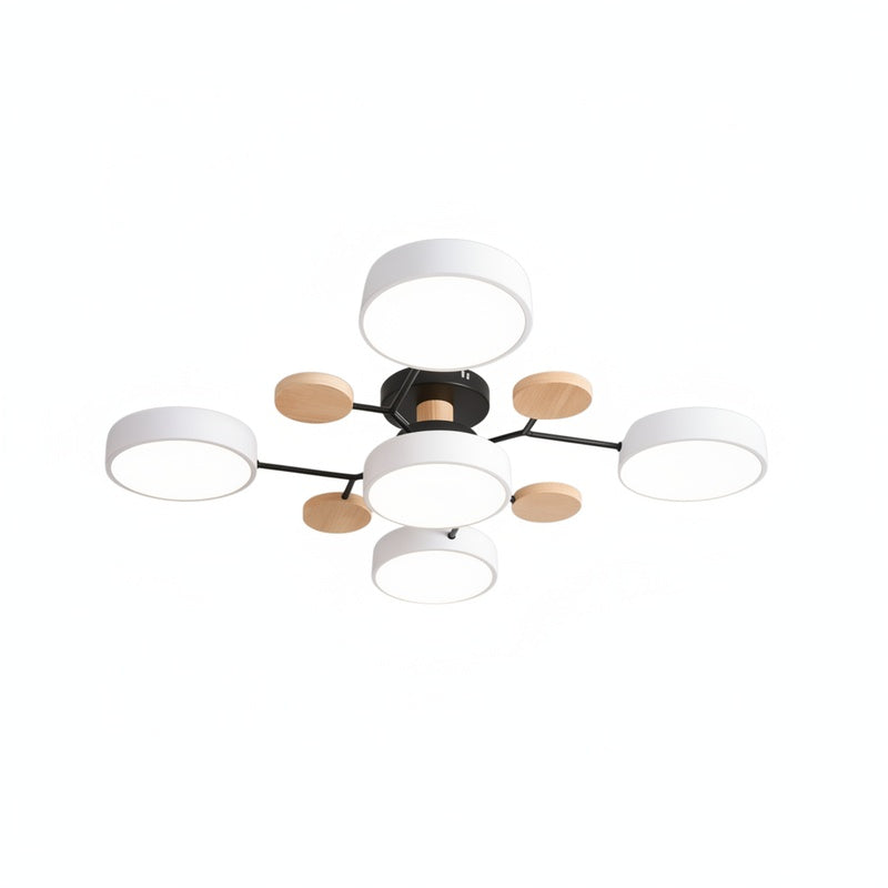 Plafondlamp Scandinavisch met Ronde LED Kappen en Houten Accenten