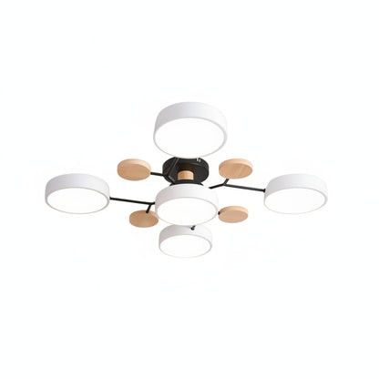 Plafondlamp Scandinavisch met Ronde LED Kappen en Houten Accenten