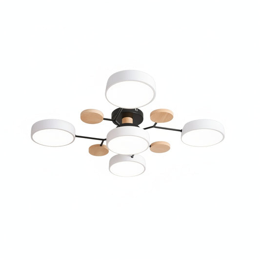 Plafondlamp Scandinavisch met Ronde LED Kappen en Houten Accenten