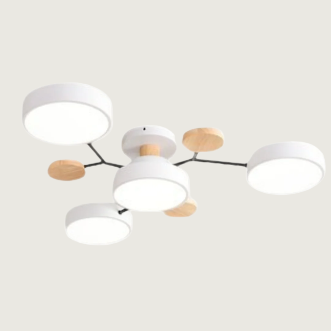 Plafondlamp Scandinavisch met Ronde LED Kappen en Houten Accenten