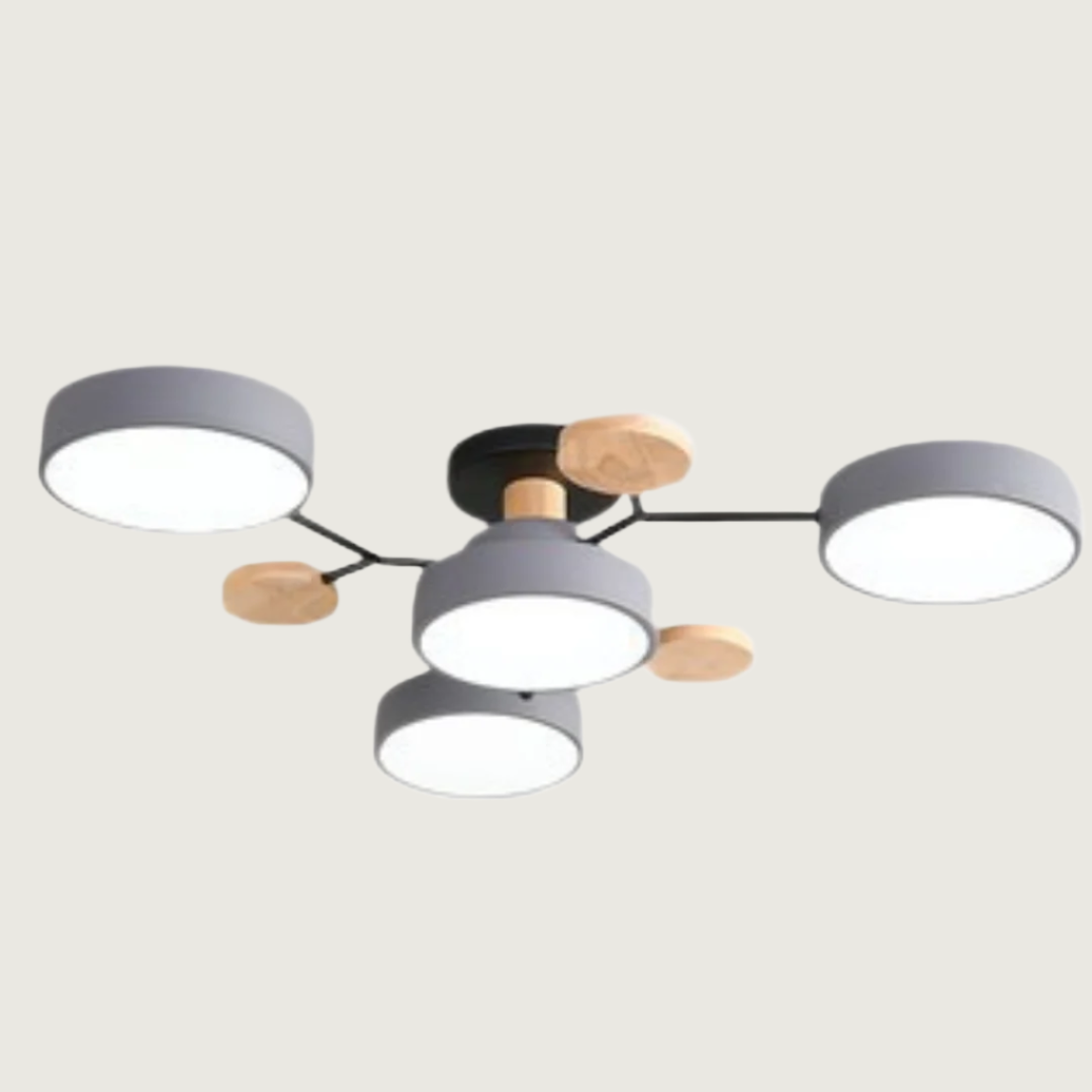 Plafondlamp Scandinavisch met Ronde LED Kappen en Houten Accenten