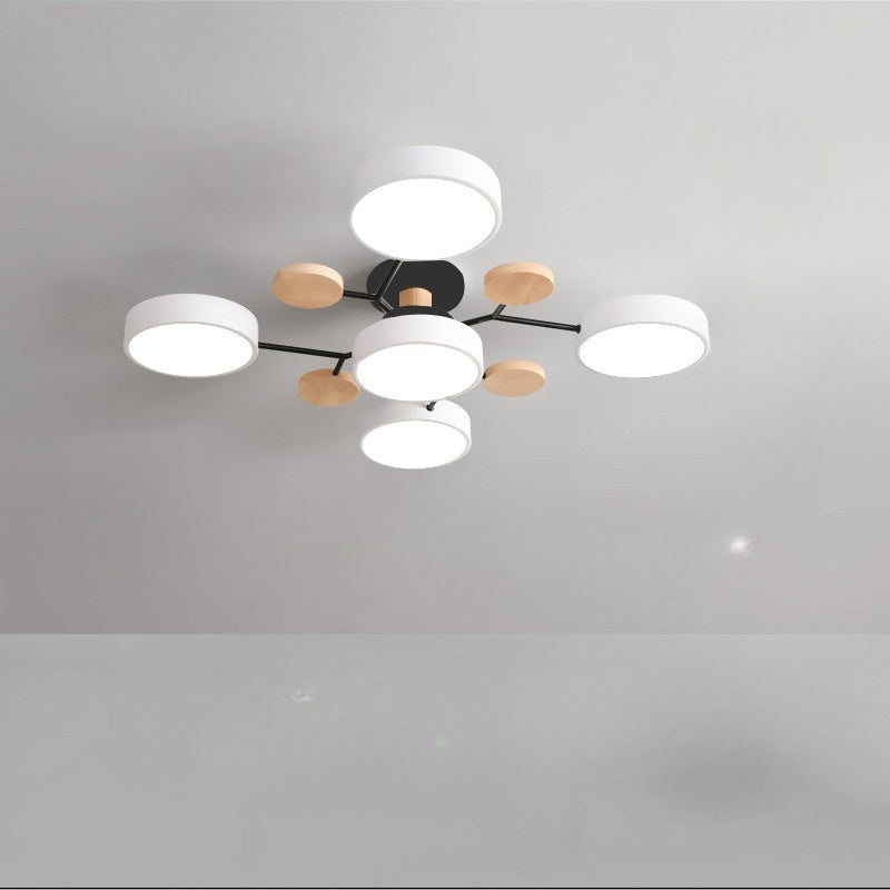Plafondlamp Scandinavisch met Ronde LED Kappen en Houten Accenten
