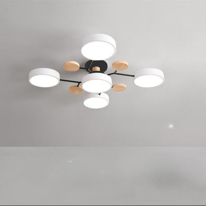 Plafondlamp Scandinavisch met Ronde LED Kappen en Houten Accenten
