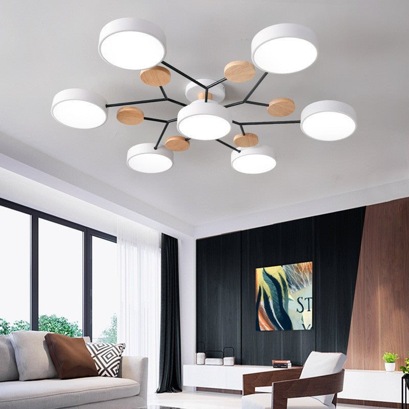 Plafondlamp Scandinavisch met Ronde LED Kappen en Houten Accenten