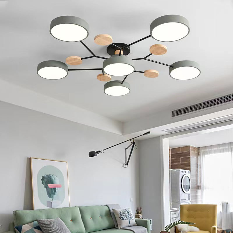 Plafondlamp Scandinavisch met Ronde LED Kappen en Houten Accenten