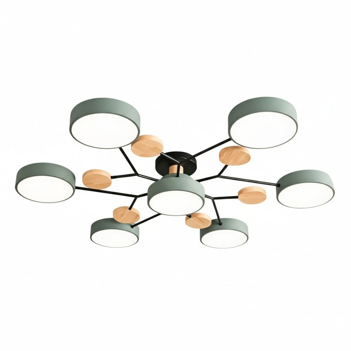 Plafondlamp Scandinavisch met Ronde Schermen en Houten Accenten