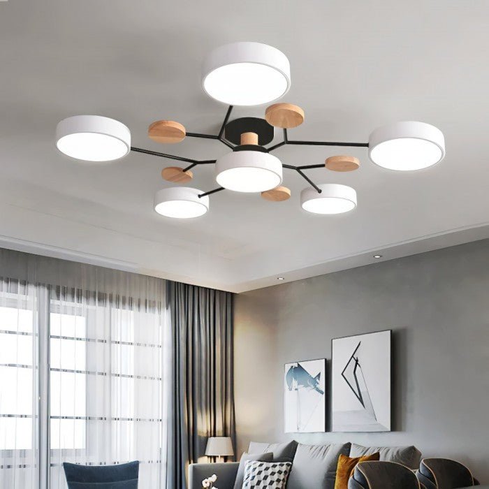 Plafondlamp Scandinavisch met Ronde Schermen en Houten Accenten