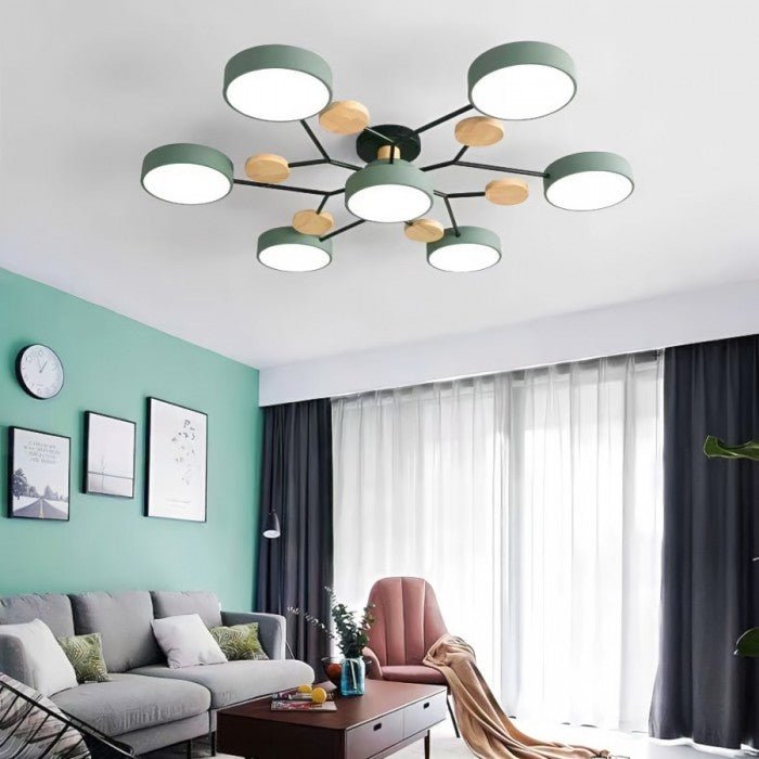 Plafondlamp Scandinavisch met Ronde Schermen en Houten Accenten
