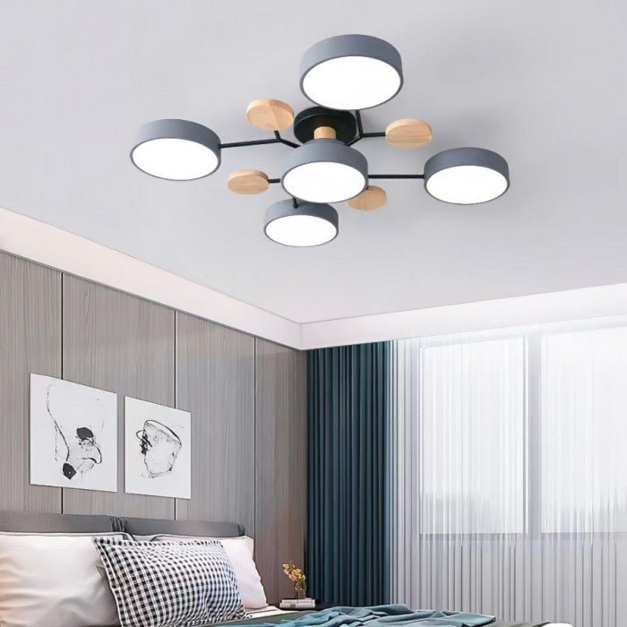 Plafondlamp Scandinavisch met Ronde Schermen en Houten Accenten