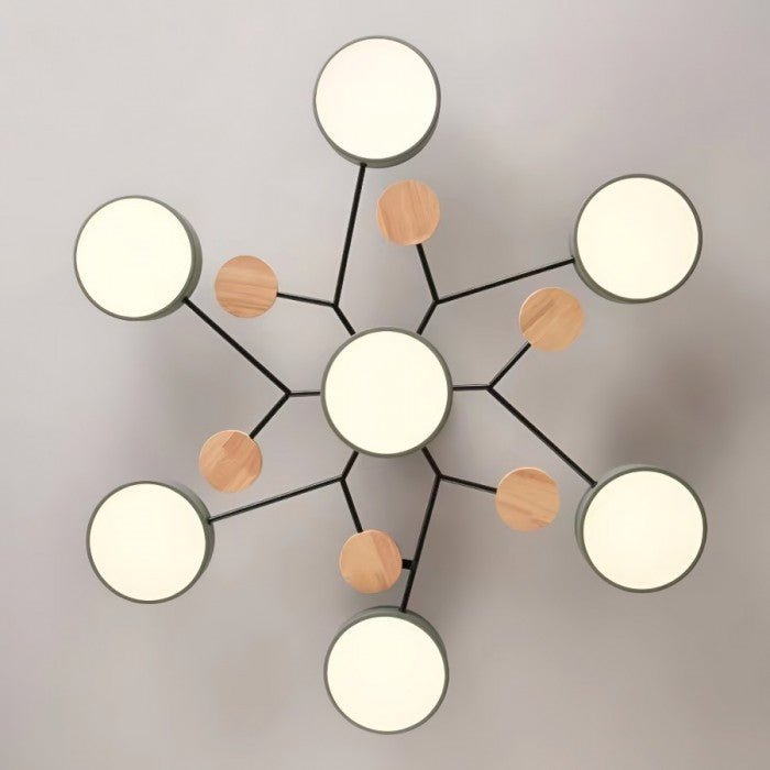 Plafondlamp Scandinavisch met Ronde Schermen en Houten Accenten