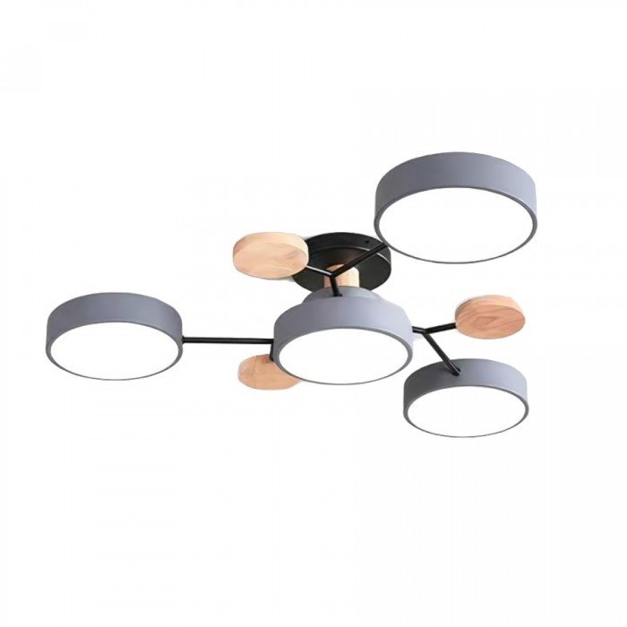 Plafondlamp Scandinavisch met Ronde Schermen en Houten Accenten