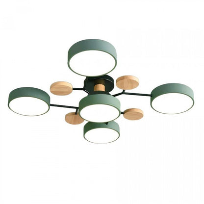 Plafondlamp Scandinavisch met Ronde Schermen en Houten Accenten