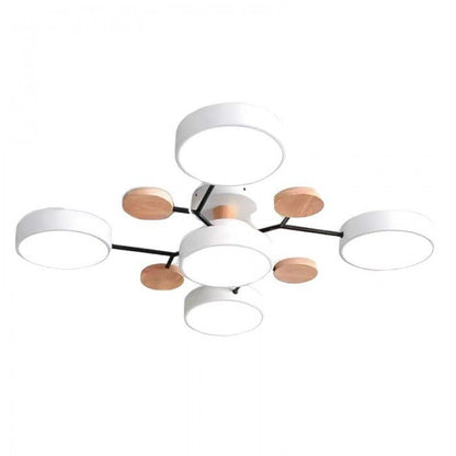 Plafondlamp Scandinavisch met Ronde Schermen en Houten Accenten