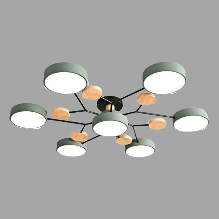 Plafondlamp Scandinavisch met Ronde Schermen en Houten Accenten