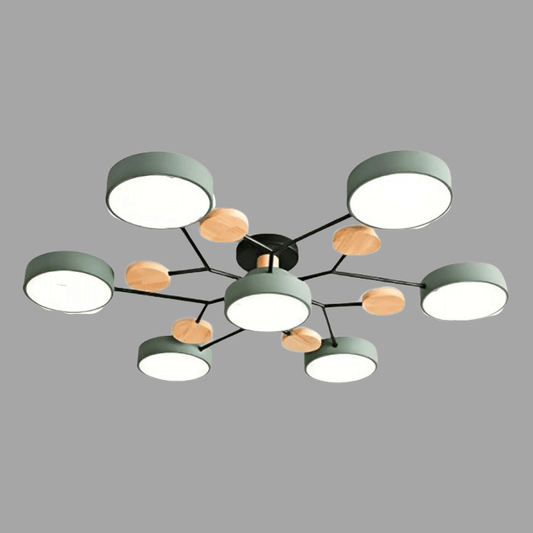 Plafondlamp Scandinavisch met Ronde Schermen en Houten Accenten