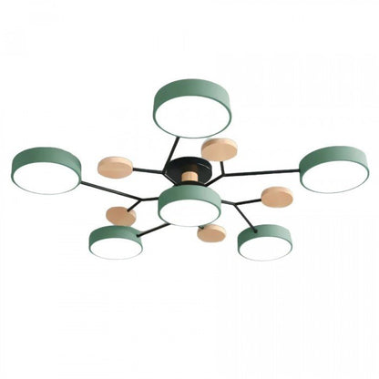 Plafondlamp Scandinavisch met Ronde Schermen en Houten Accenten