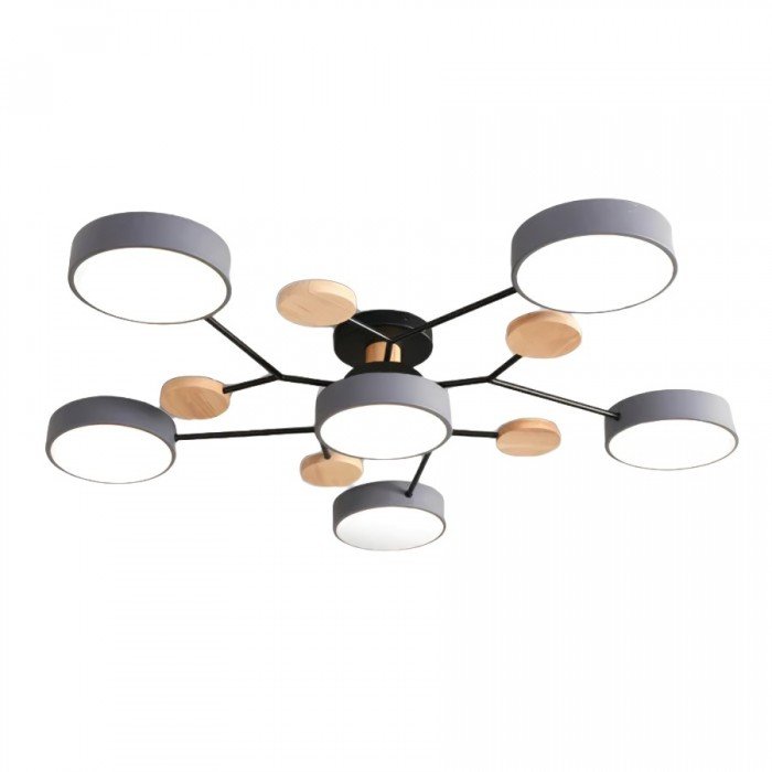 Plafondlamp Scandinavisch met Ronde Schermen en Houten Accenten